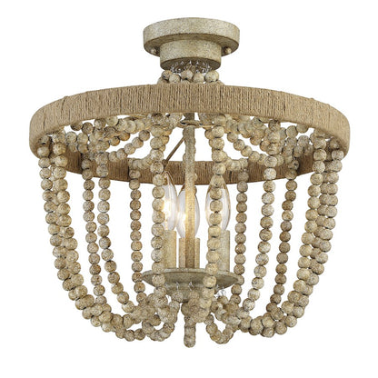 Meridian Bohemian 3 Light Semi Flush Mount, Natural Wood