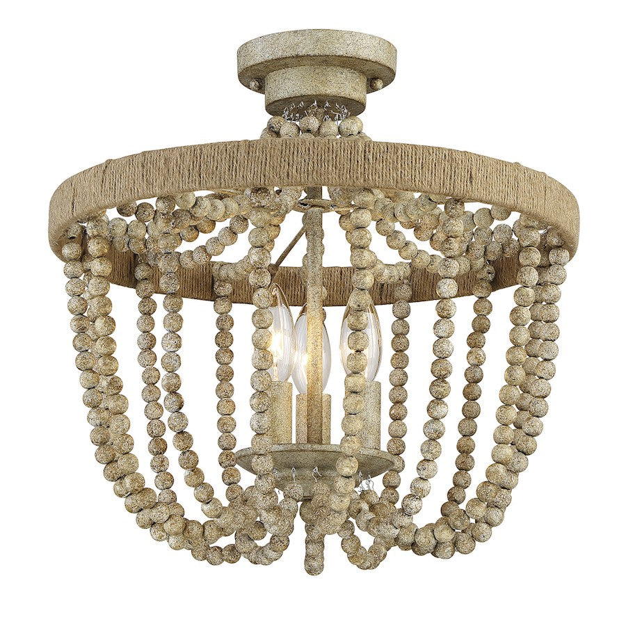 Meridian Bohemian 3 Light Semi Flush Mount, Natural Wood