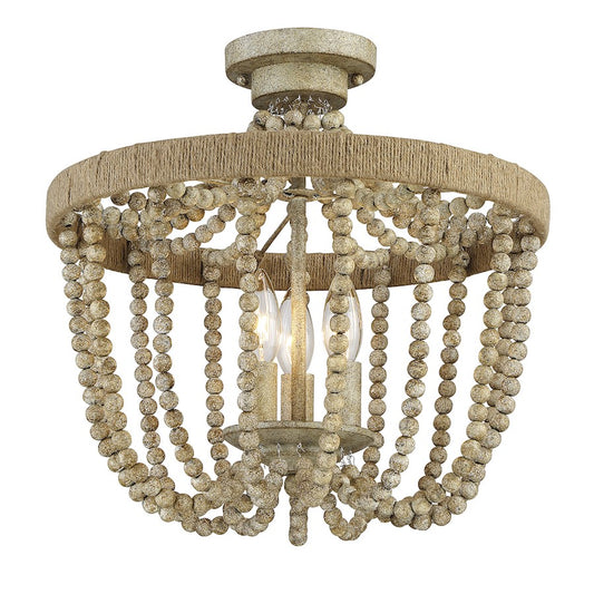 Meridian Bohemian 3 Light Semi Flush Mount, Natural Wood