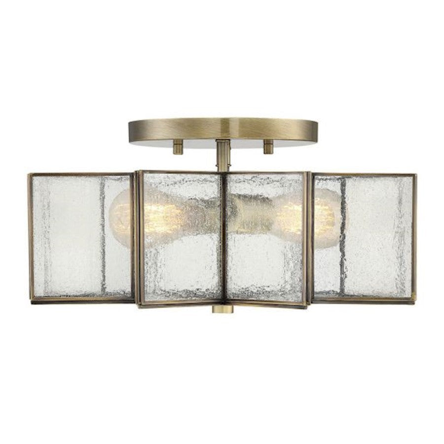 Meridian Modern 2 Light Semi Flush Mount, Natural Brass