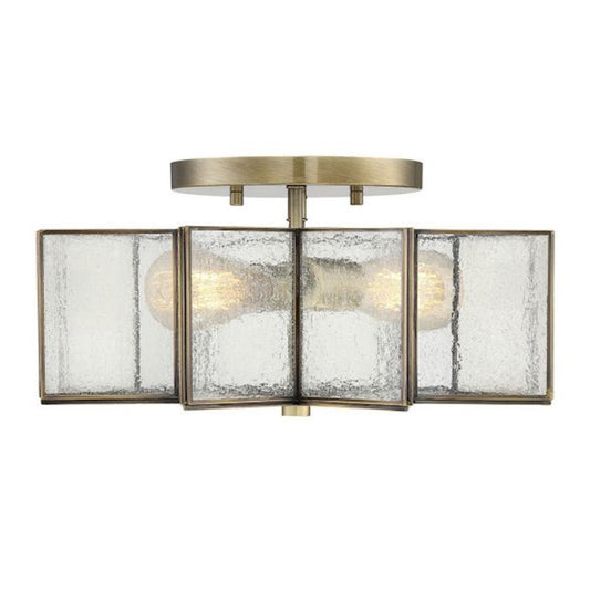 Meridian Modern 2 Light Semi Flush Mount, Natural Brass
