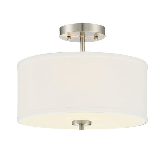 Savoy House 2-Light 10" Ceiling Light, Brushed Nickel/White Fabric - M60008BN