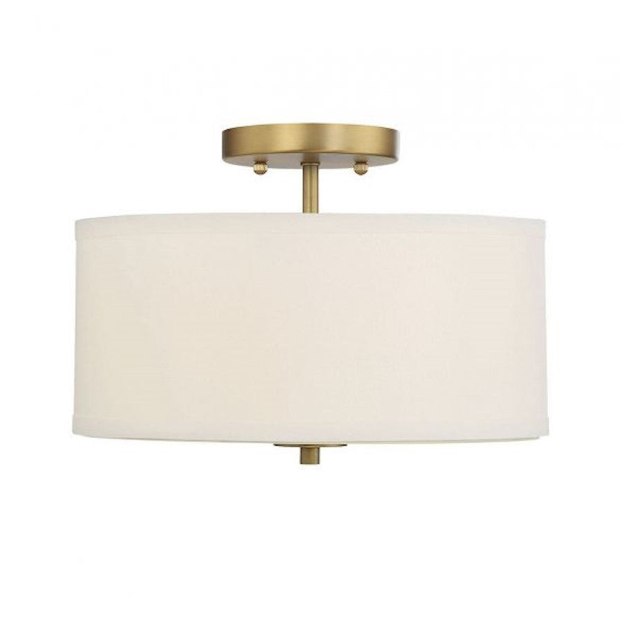 Savoy House 2-Light 10" Ceiling Light, Natural Brass/White Fabric - M60008NB