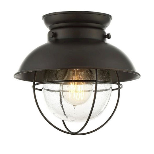 Meridian Farmhouse 1 Light Flush Mount, Bronze/Clear Seeded