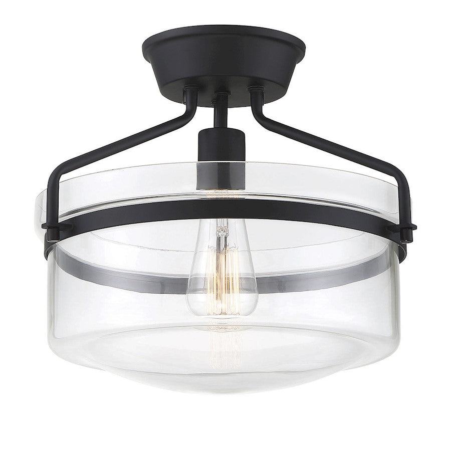 Meridian Transitional 1 Light 11" Semi Flush Mount, Black/Clear