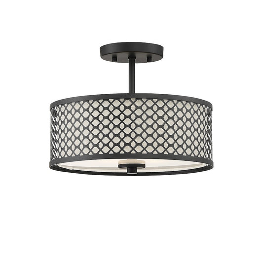 Savoy House 2-Light 13" Ceiling Light, Matte Black/White Fabric - M60016MBK