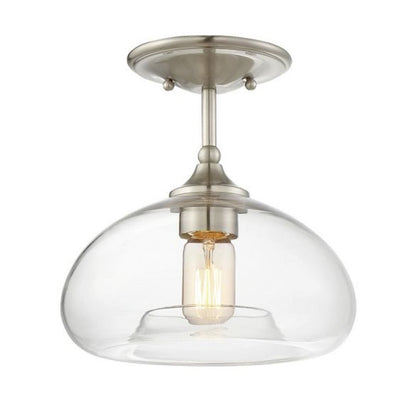 Meridian Industrial 1 Light 10" Semi Flush Mount, Nickel/Clear