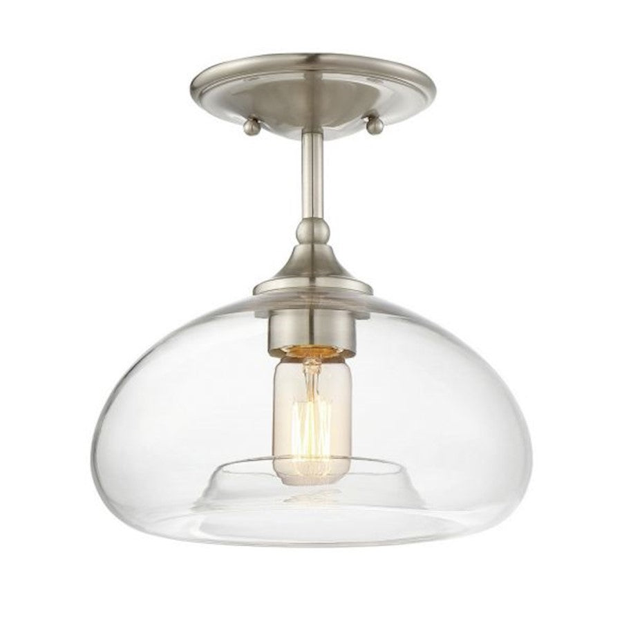 Meridian Industrial 1 Light 10" Semi Flush Mount, Nickel/Clear