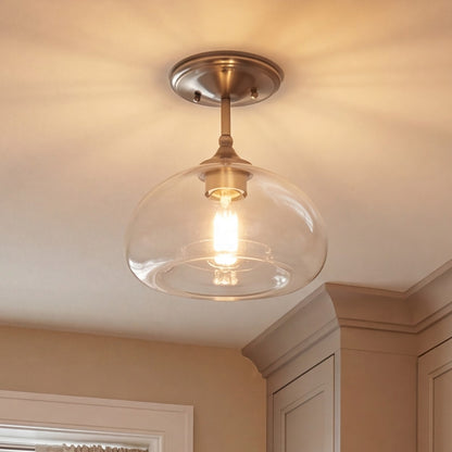 Meridian Industrial 1 Light 10" Semi Flush Mount, Nickel/Clear