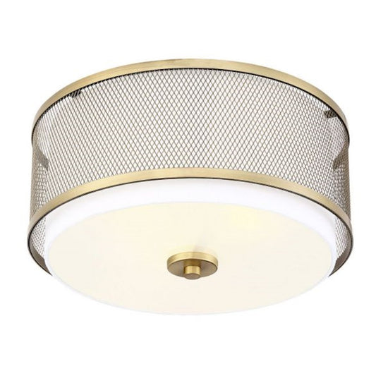 Meridian Industrial 3 Light 6" Flush Mount, Natural Brass