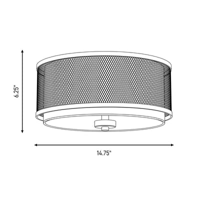 Meridian Industrial 3 Light 6" Flush Mount, Natural Brass