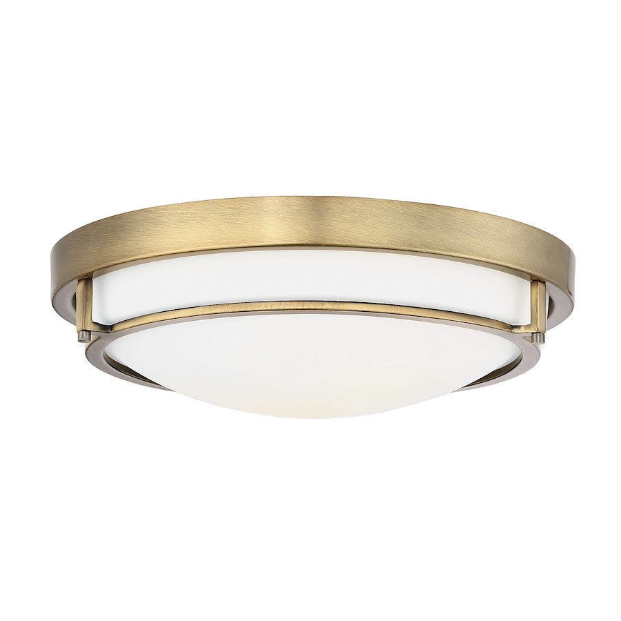 Meridian Modern 2 Light Flush Mount, Natural Brass/White