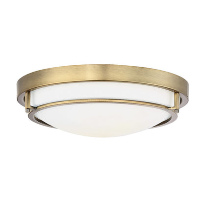 Meridian Modern 2 Light Flush Mount, Natural Brass/White