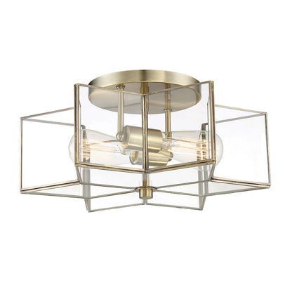 Meridian Modern 2 Light Semi Flush Mount, Natural Brass