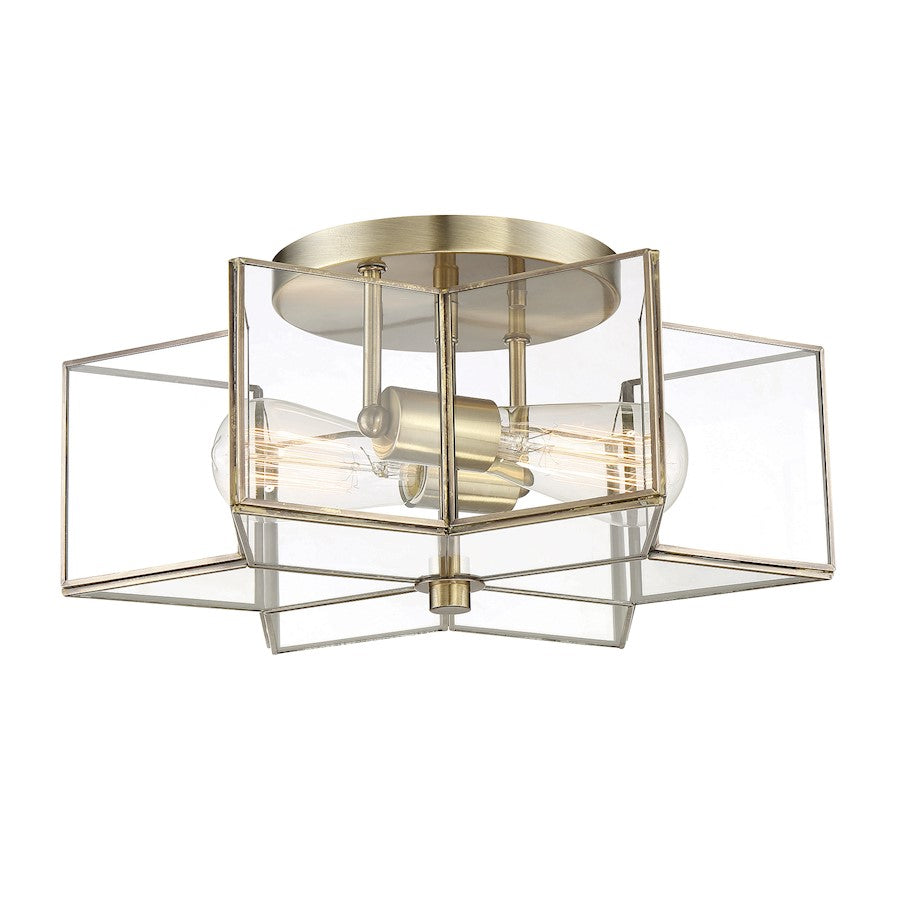 Meridian Modern 2 Light Semi Flush Mount, Natural Brass
