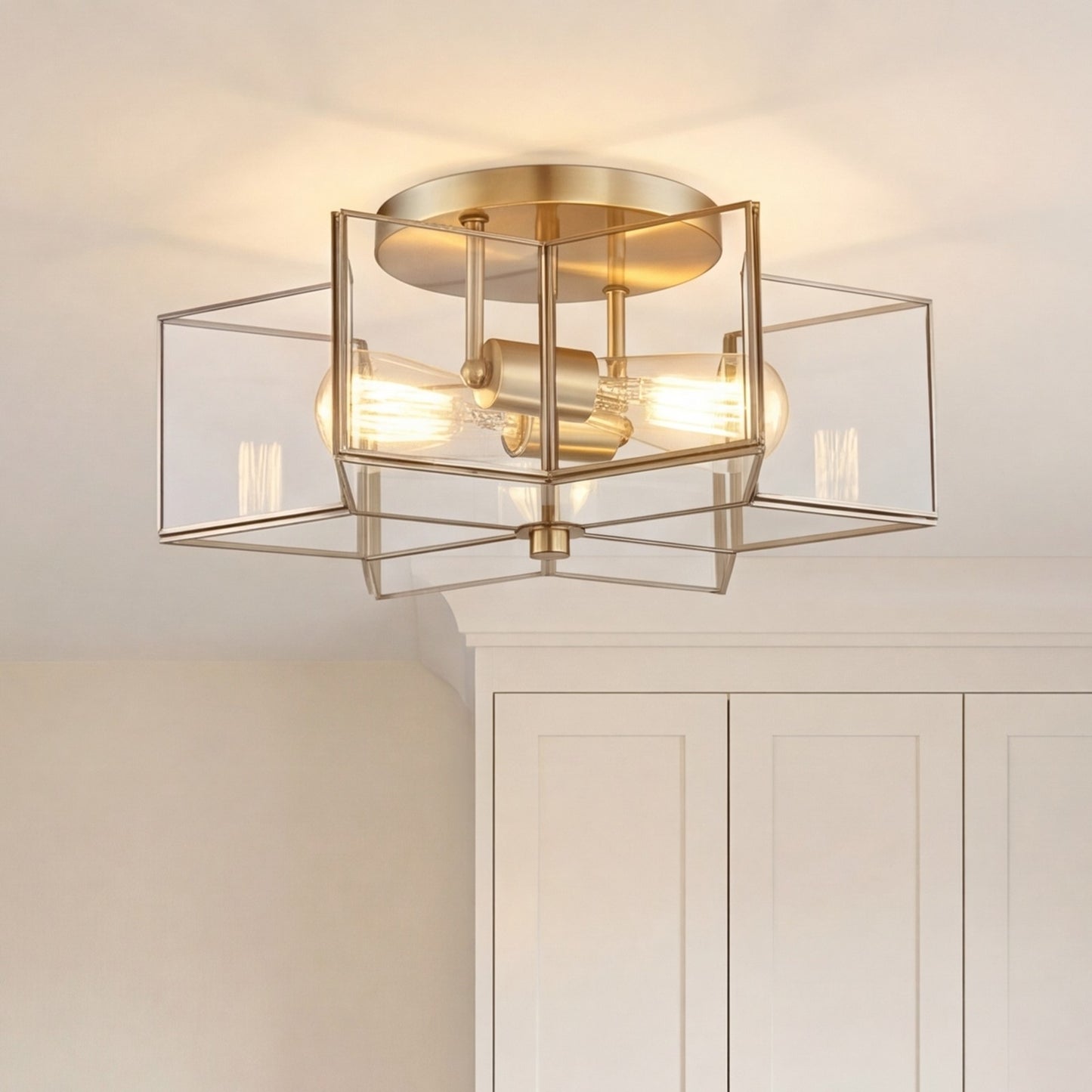 Meridian Modern 2 Light Semi Flush Mount, Natural Brass