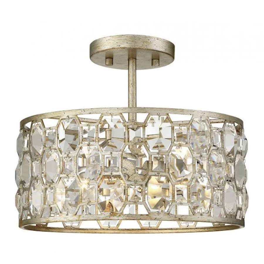 Meridian Shabby Chic 2 Light Semi Flush Mount, Silver Gold