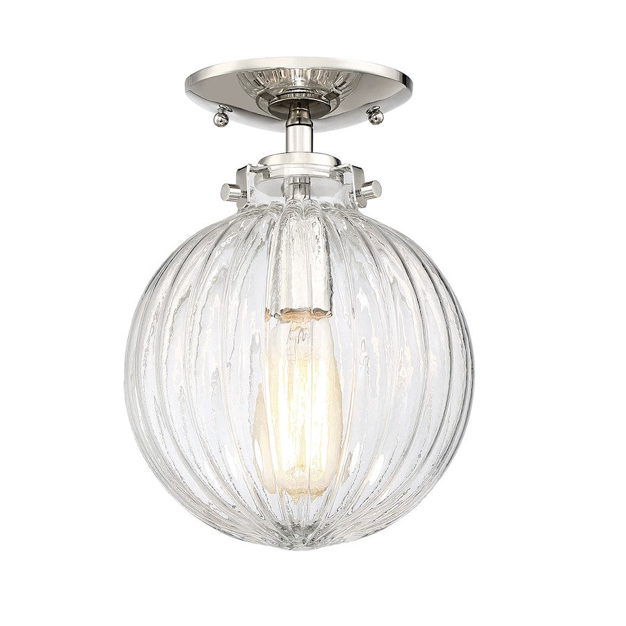 Savoy House 1-Light 11" Ceiling Light, Polished Nickel/Ribbed Orb - M60056PN