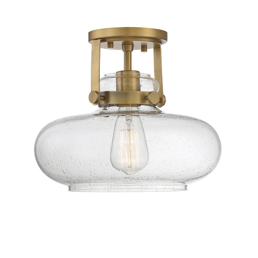 Savoy House 1-Light 10" Ceiling Light, Natural Brass/Seeded Glass