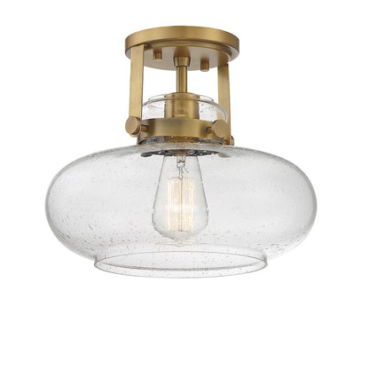 Savoy House 1-Light 10" Ceiling Light, Natural Brass/Seeded Glass