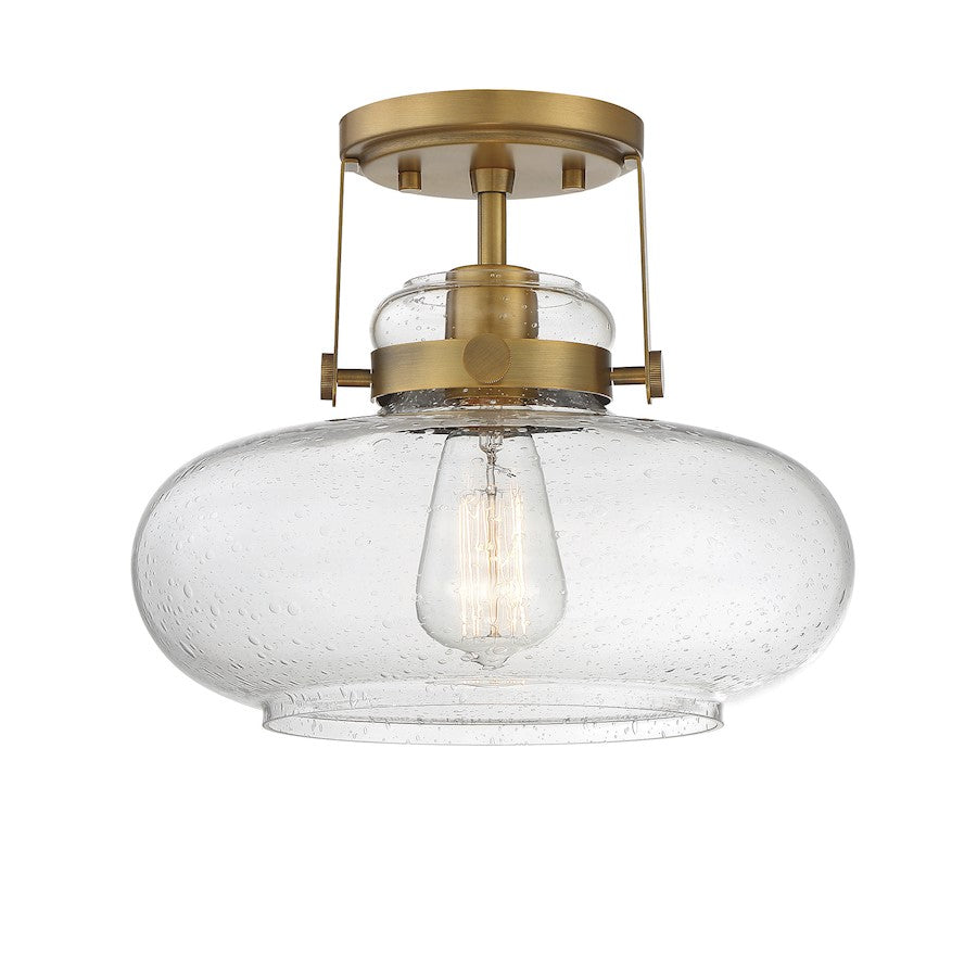 Savoy House 1-Light 10" Ceiling Light, Natural Brass/Seeded Glass