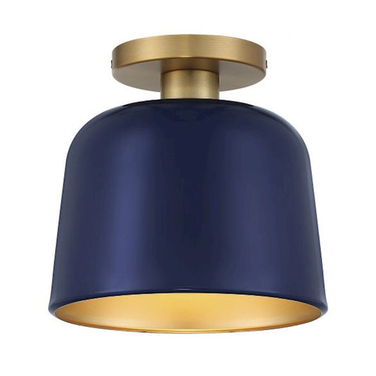 Savoy House 1-Light Ceiling Light, Navy Blue/Natural Brass