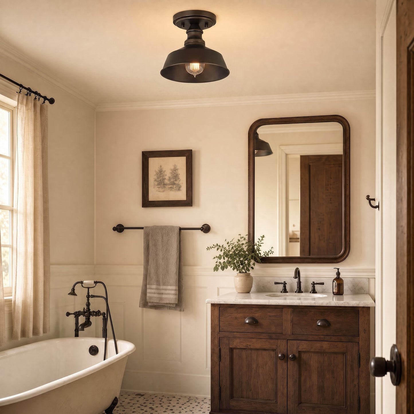 Meridian Vintage 1 Light Semi Flush