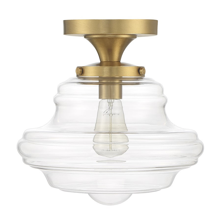 Savoy House 1-Light 12" Schoolhouse Ceiling Light, Natural Brass