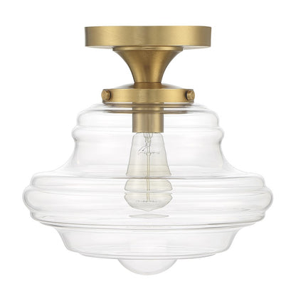 Savoy House 1-Light 12" Schoolhouse Ceiling Light, Natural Brass