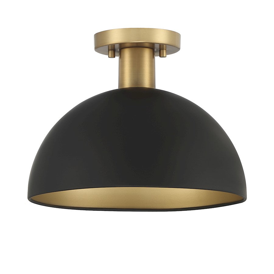 Savoy House 1-Light 12" Ceiling Light, Matte Black/Natural Brass