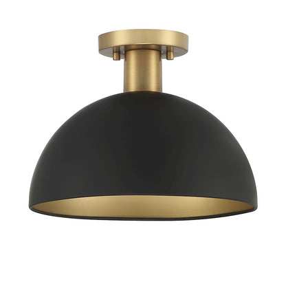 Savoy House 1-Light 12" Ceiling Light, Matte Black/Natural Brass