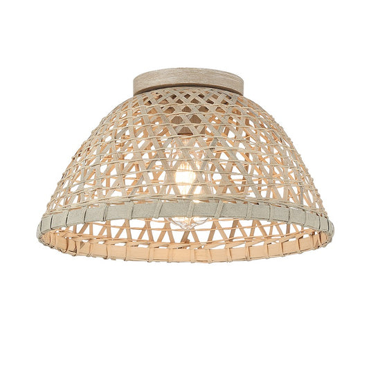 Savoy Meridian 1 Light Flush Mount, Black/Natural Rattan