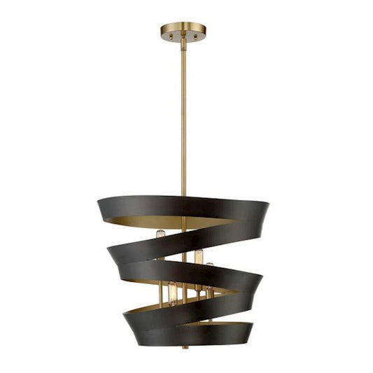 4 Light Pendant, Matte Black/Gold