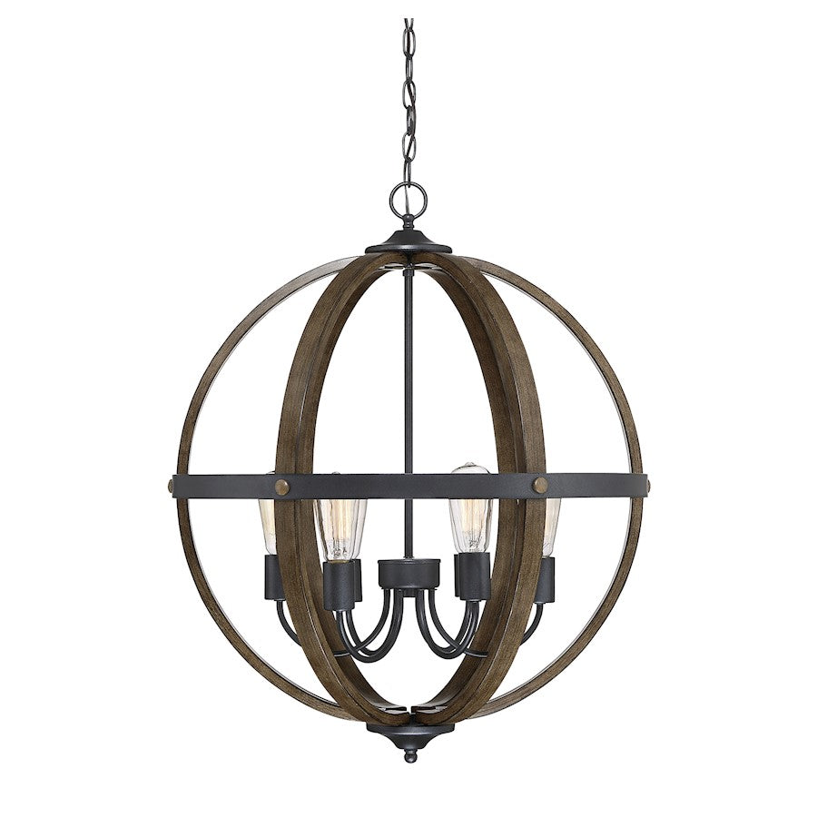 6 Light Pendant, Wood/Black