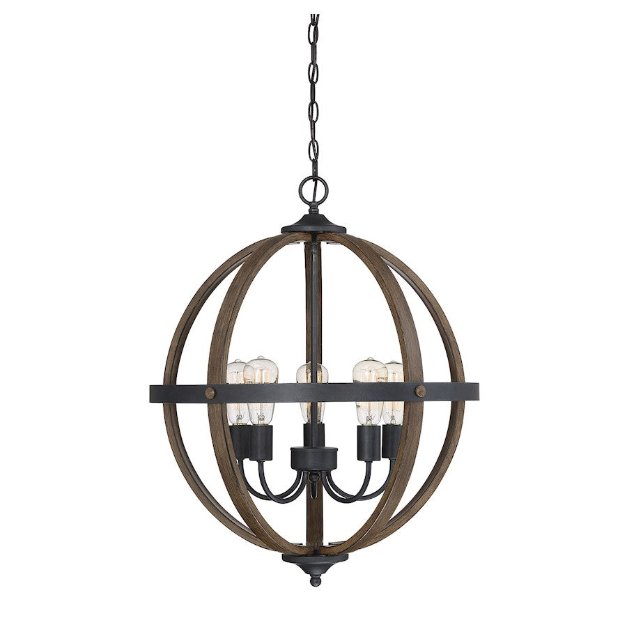 5 Light Chandelier, Woodblack