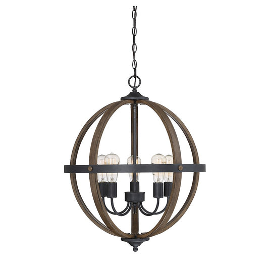 5 Light Chandelier, Woodblack