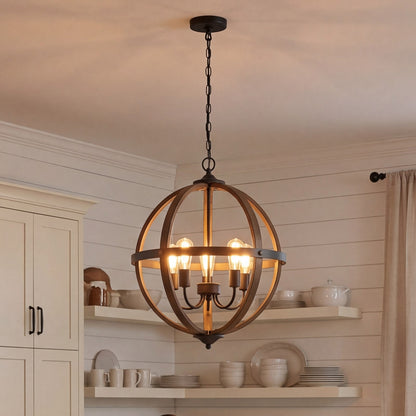 5 Light Chandelier, Woodblack