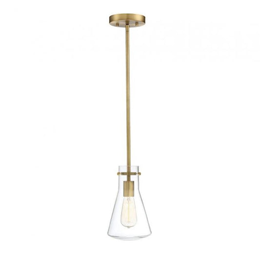 Savoy House 1-Light 11" Pendant, Natural Brass/Curved Clear - M70063NB