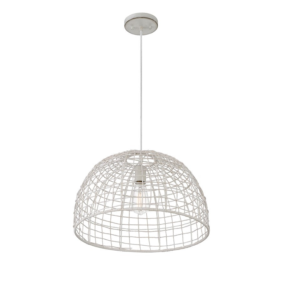 1 Light 12" Pendant, White Rattan