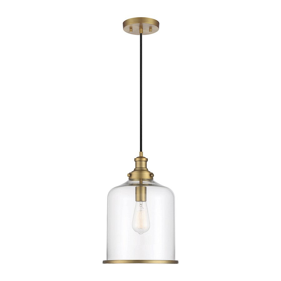 Savoy House 1-Light 10" Pendant, Natural Brass/Clear/Black Cord - M70120NB