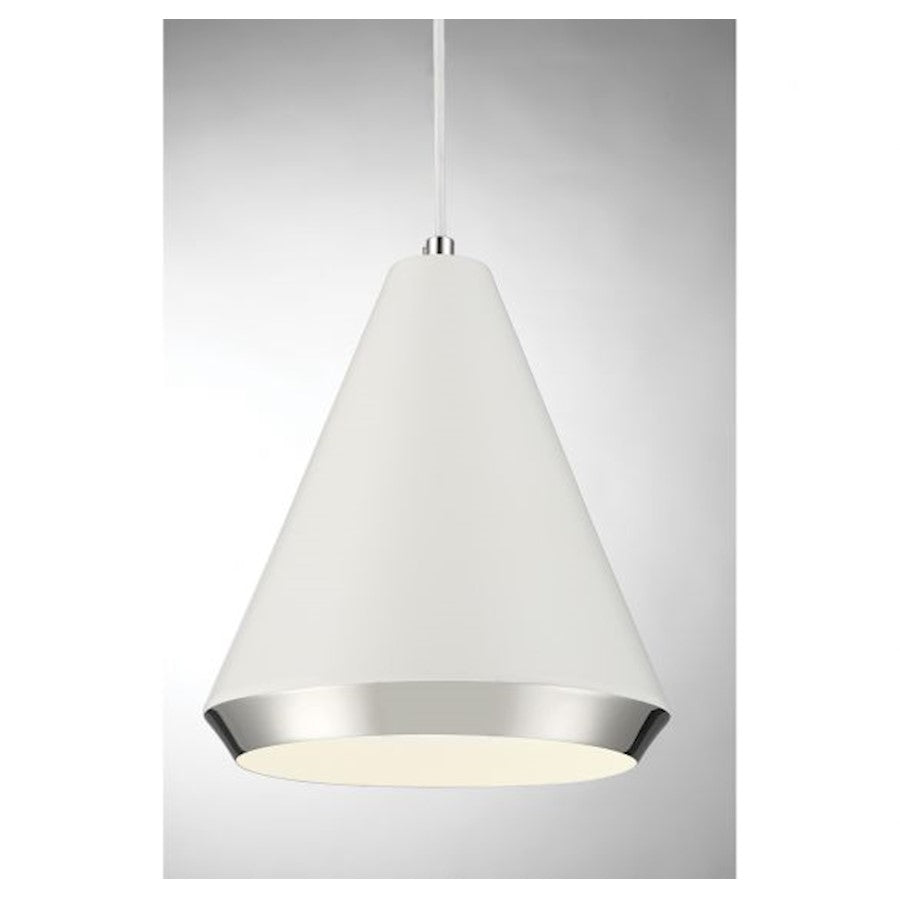 1 Light 12" Pendant, White