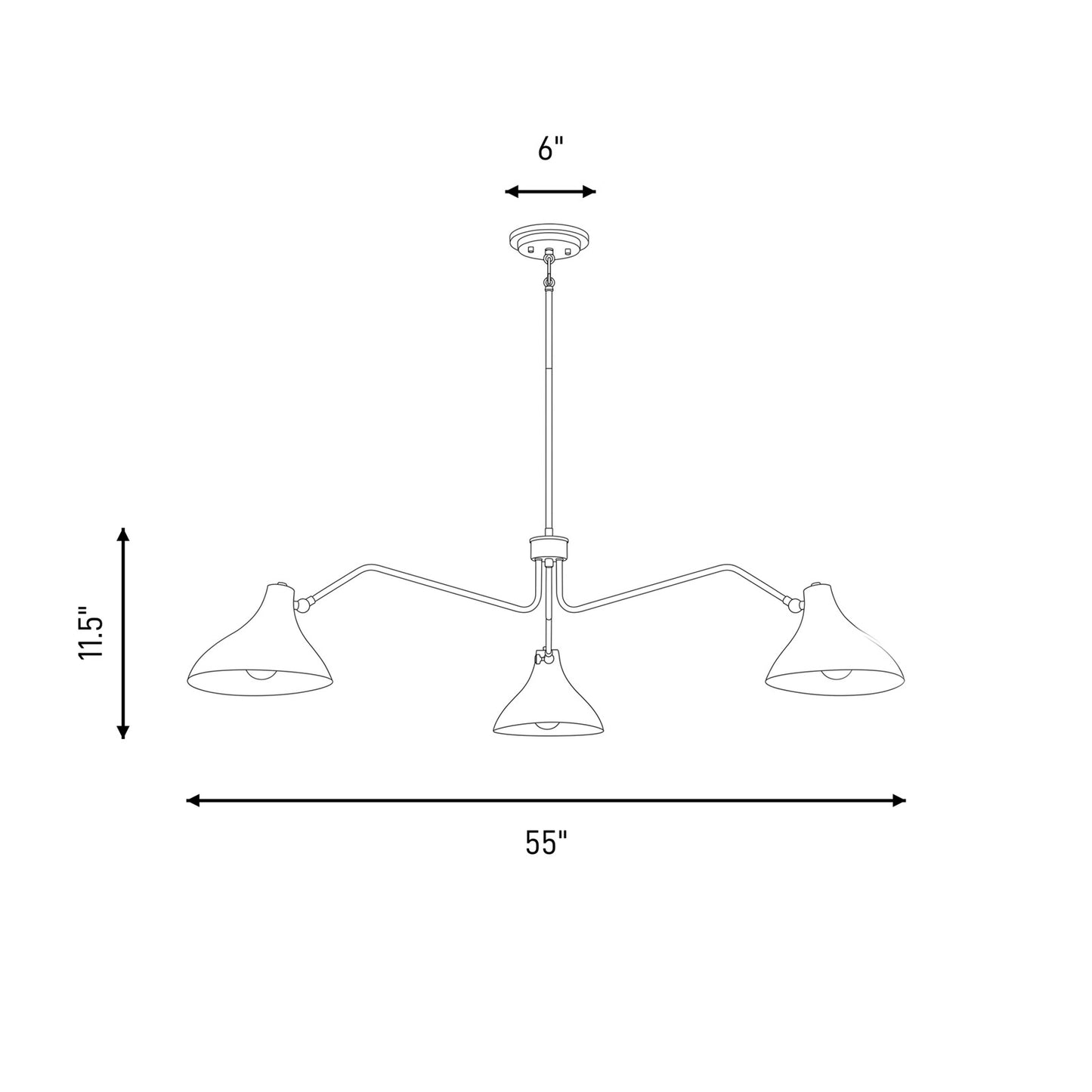 3 Light 48" Pendant, Matte Black