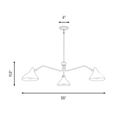 3 Light 48" Pendant, Matte Black