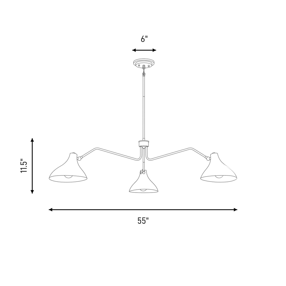 3 Light 48" Pendant, Matte Black