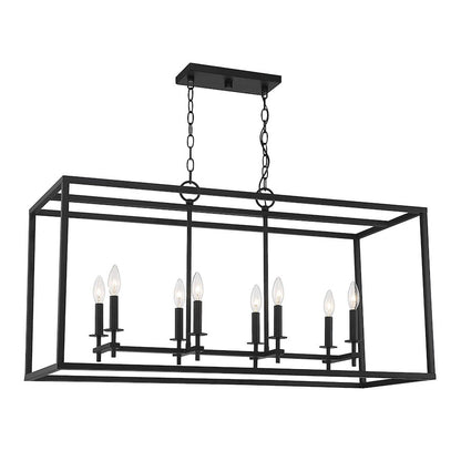 8-Light Outdoor Linear Chandelier, Matte Black