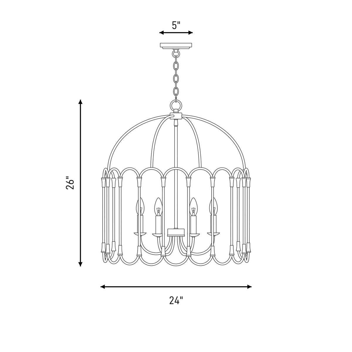 4 Light 24" Pendant, Matte Black
