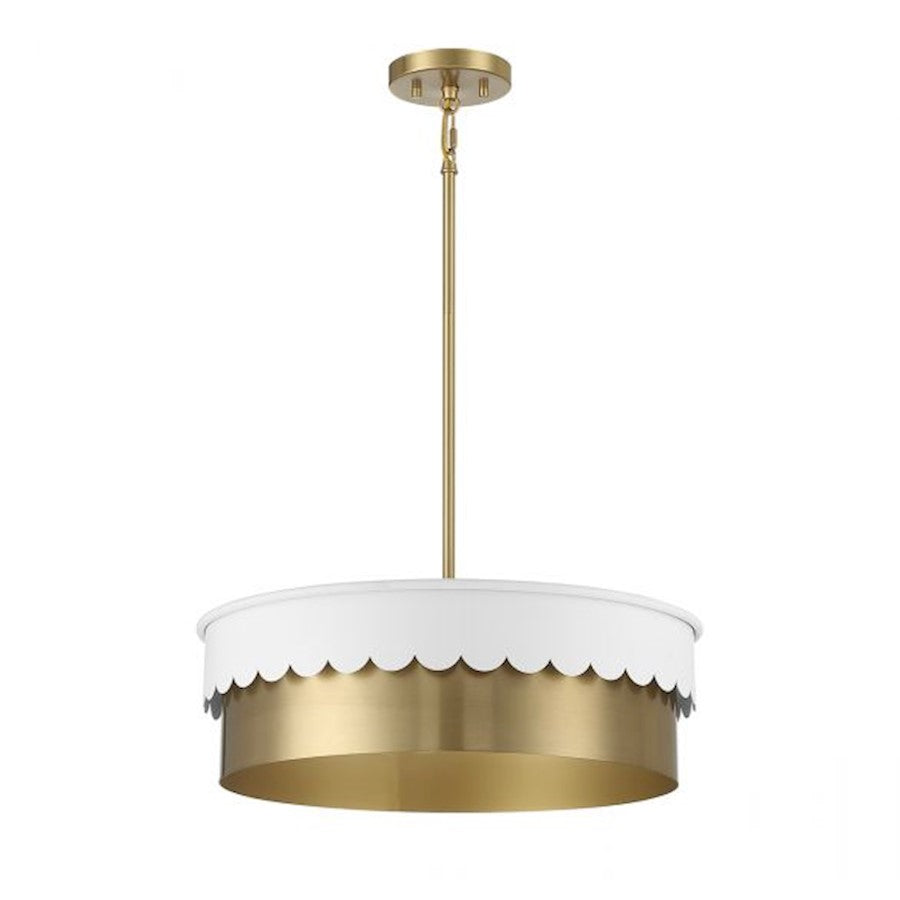 Savoy House 4-Light Pendant, White/Natural Brass - M7030WHNB