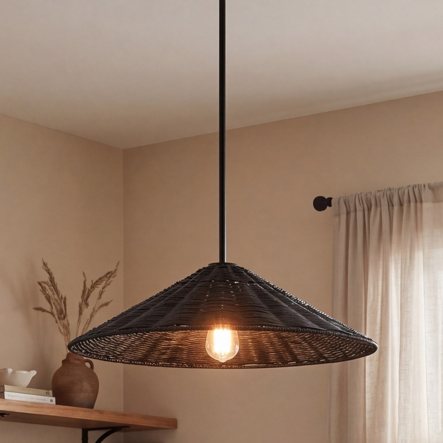 1 Light 20" Pendant, Matte Black