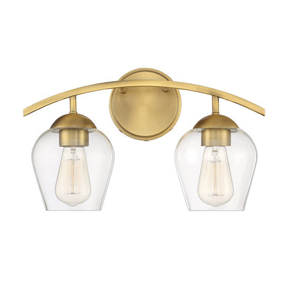 2-Light 16" Bathroom Vanity Light, Natural Brass