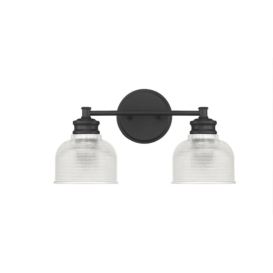 2-Light 16" Bathroom Vanity Light, Matte Black/Halophane